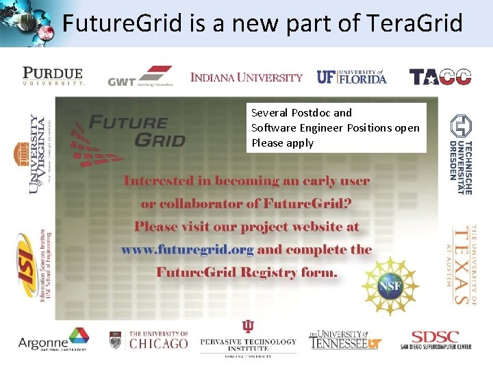 Future. Grid is a new part of Tera. Grid Several Postdoc and Software Engineer