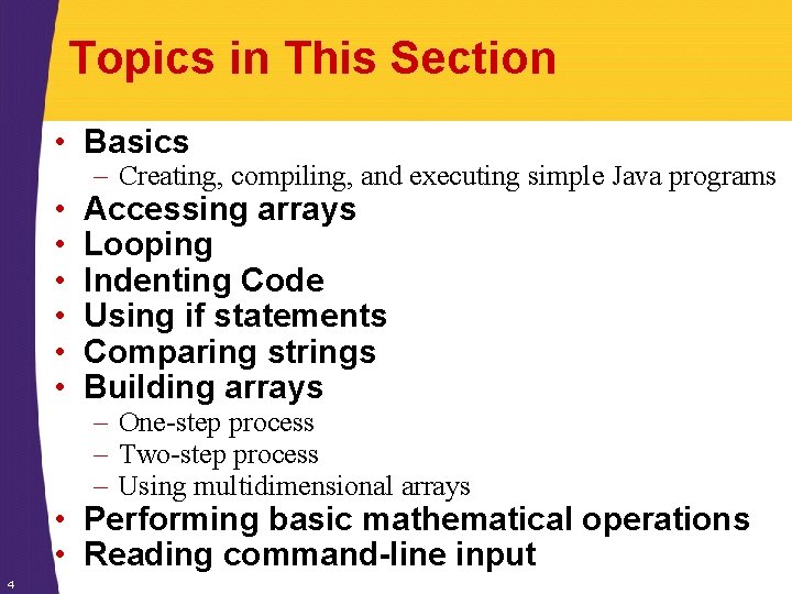 Topics in This Section • Basics • • • – Creating, compiling, and executing Topics in This Section • Basics • • • – Creating, compiling, and executing