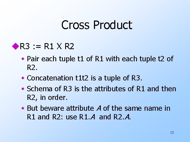 Cross Product u. R 3 : = R 1 Χ R 2 w Pair