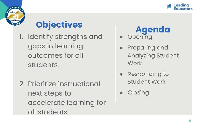 Objectives 1. Identify strengths and gaps in learning outcomes for all students. 2. Prioritize