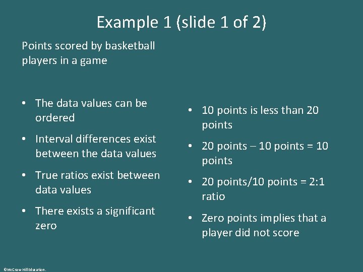 Example 1 (slide 1 of 2) Points scored by basketball players in a game