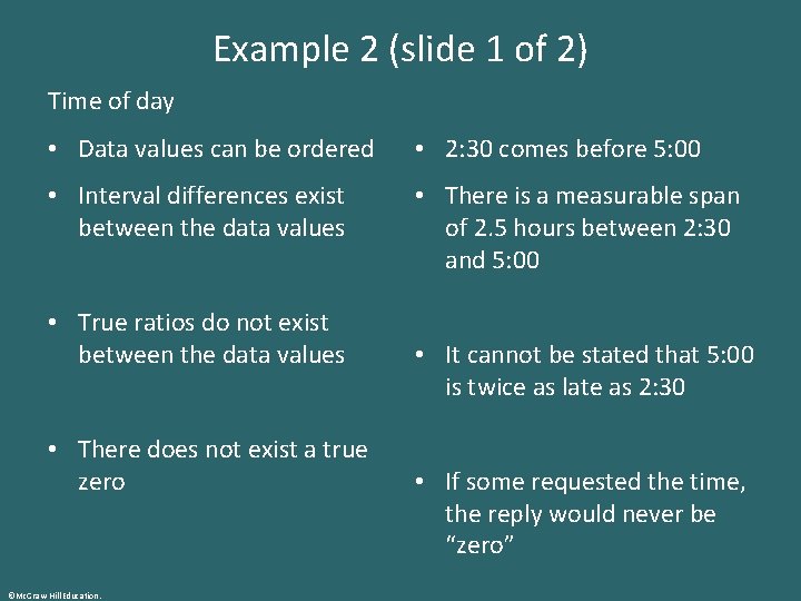 Example 2 (slide 1 of 2) Time of day • Data values can be