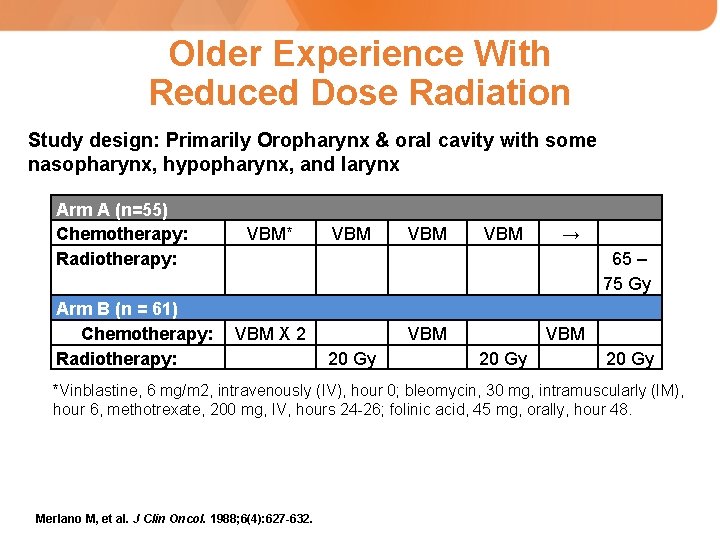Older Experience With Reduced Dose Radiation Study design: Primarily Oropharynx & oral cavity with