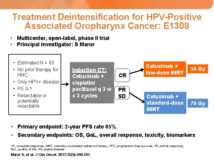 Treatment Deintensification for HPV-Positive Associated Oropharynx Cancer: E 1308 • Multicenter, open-label, phase II