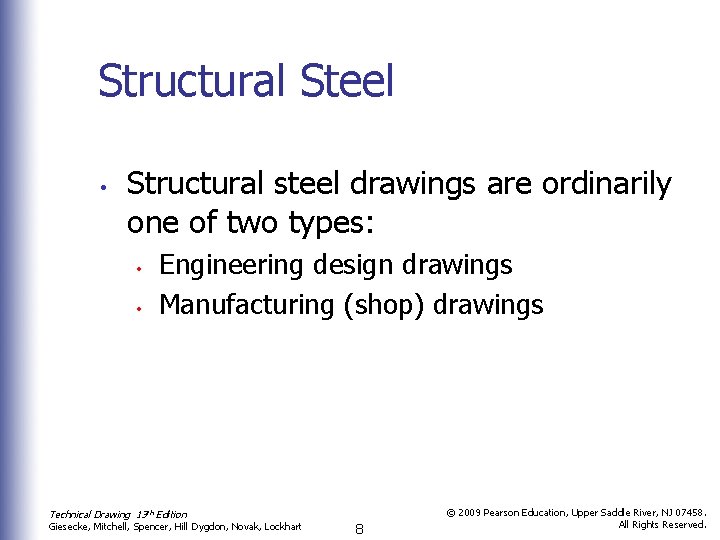Structural Steel • Structural steel drawings are ordinarily one of two types: • •