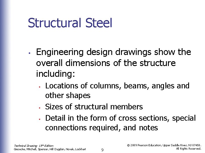 Structural Steel • Engineering design drawings show the overall dimensions of the structure including: