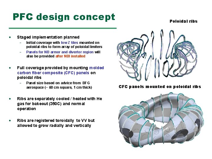 PFC design concept · Staged implementation planned - · Poloidal ribs Initial coverage with