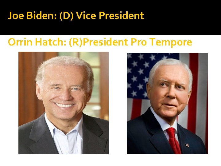 Joe Biden: (D) Vice President Orrin Hatch: (R)President Pro Tempore 