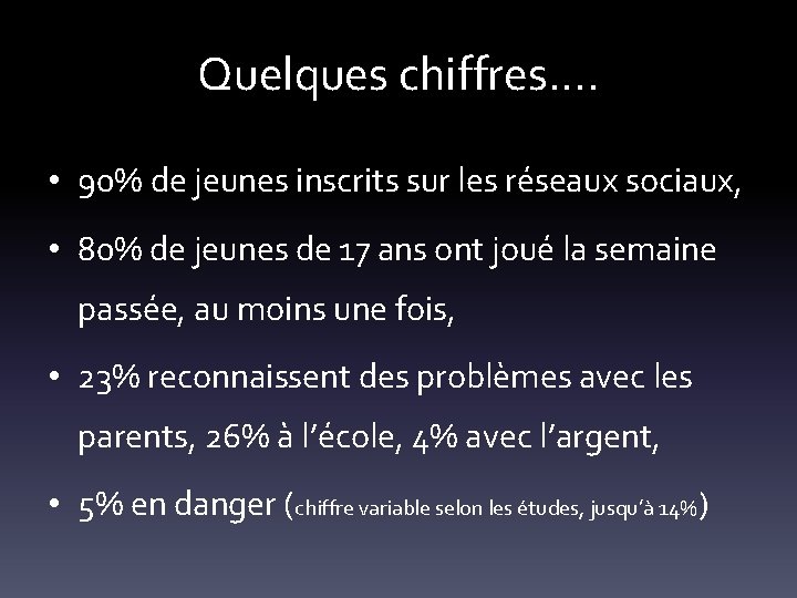 Quelques chiffres…. • 90% de jeunes inscrits sur les réseaux sociaux, • 80% de