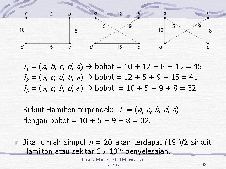 I 1 = (a, b, c, d, a) bobot = 10 + 12 +