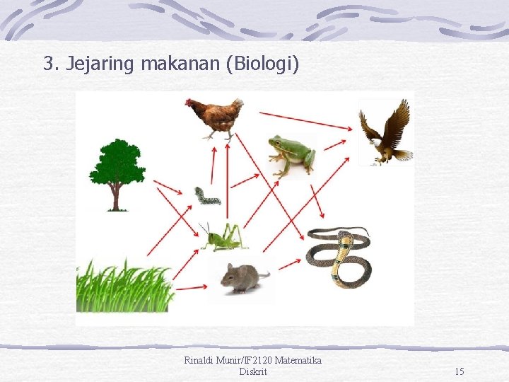 3. Jejaring makanan (Biologi) Rinaldi Munir/IF 2120 Matematika Diskrit 15 