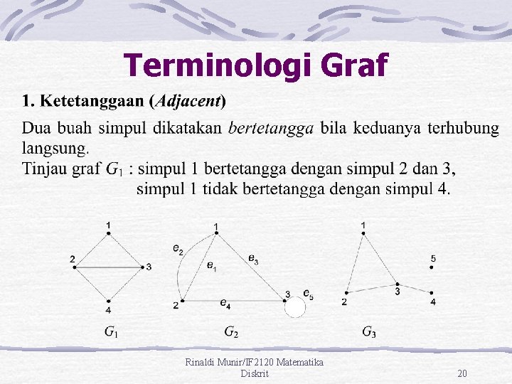 Terminologi Graf Rinaldi Munir/IF 2120 Matematika Diskrit 20 
