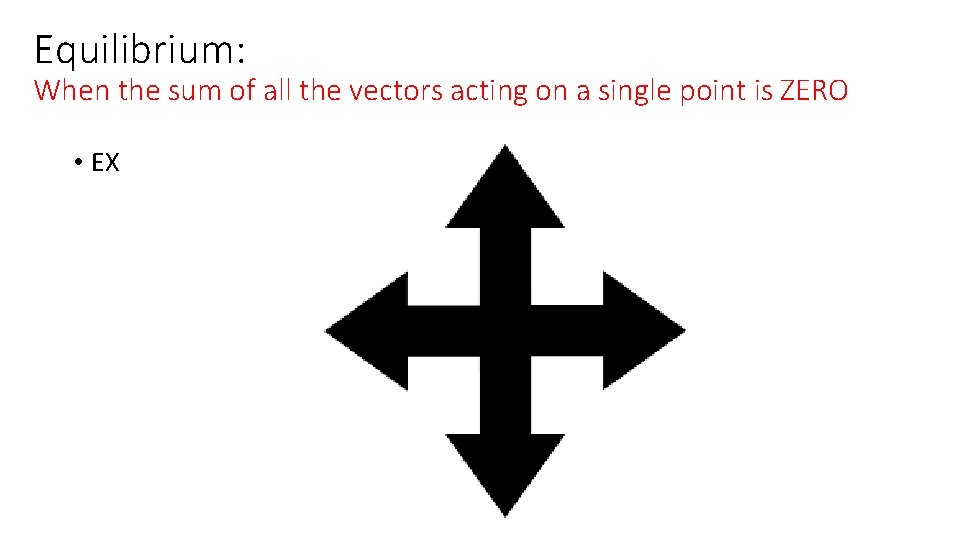 Equilibrium: When the sum of all the vectors acting on a single point is