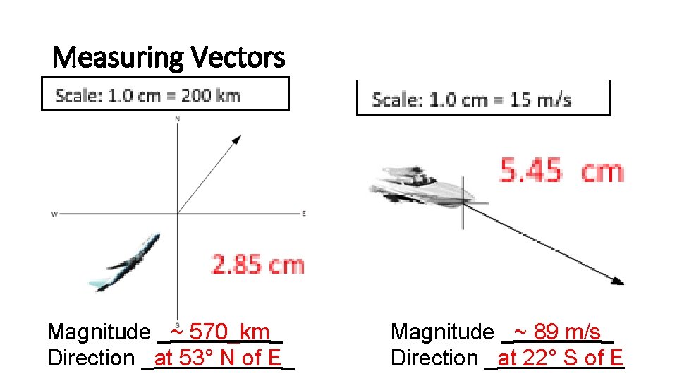 Measuring Vectors Magnitude _~ 570_km_ Direction _at 53° N of E_ Magnitude _~ 89