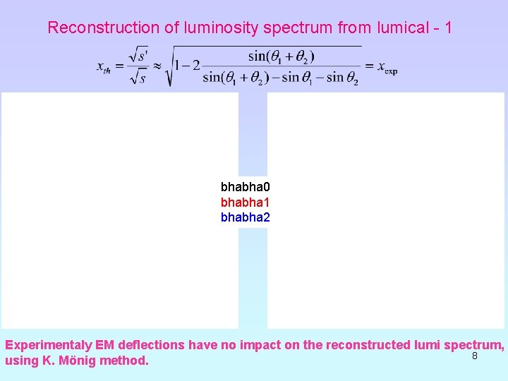 Reconstruction of luminosity spectrum from lumical - 1 bhabha 0 bhabha 1 bhabha 2