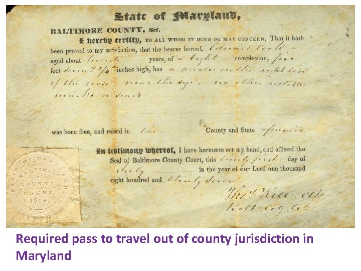 Required pass to travel out of county jurisdiction in Maryland 