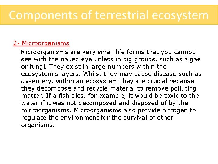 Components of terrestrial ecosystem 2 - Microorganisms are very small life forms that you