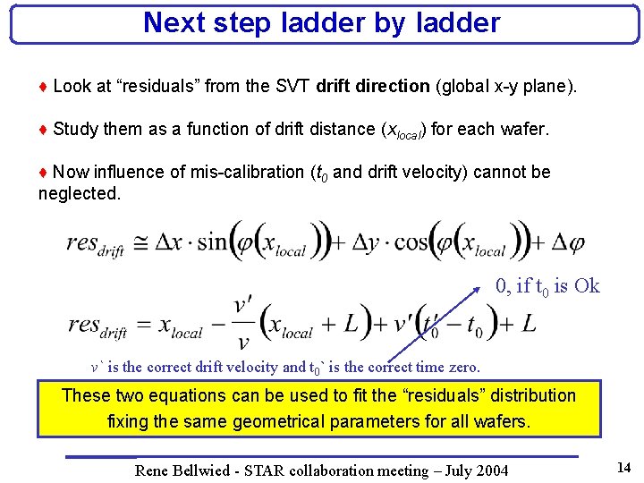 Next step ladder by ladder ♦ Look at “residuals” from the SVT drift direction