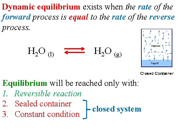 Dynamic equilibrium exists when the rate of the forward process is equal to the