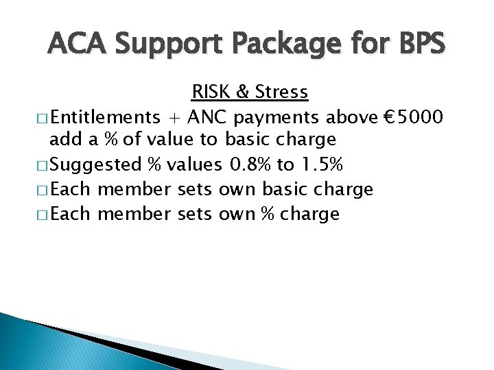 ACA Support Package for BPS RISK & Stress � Entitlements + ANC payments above