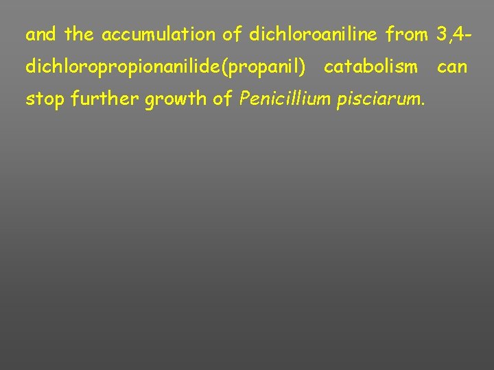 and the accumulation of dichloroaniline from 3, 4 dichloropropionanilide(propanil) catabolism can stop further growth