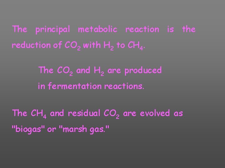 The principal metabolic reaction is the reduction of CO 2 with H 2 to