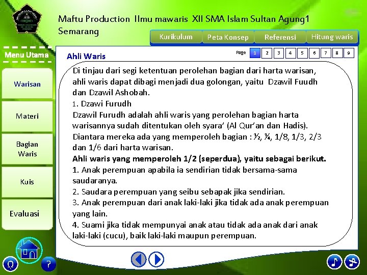 Maftu Production Ilmu mawaris XII SMA Islam Sultan Agung 1 Semarang Kurikulum Menu Utama