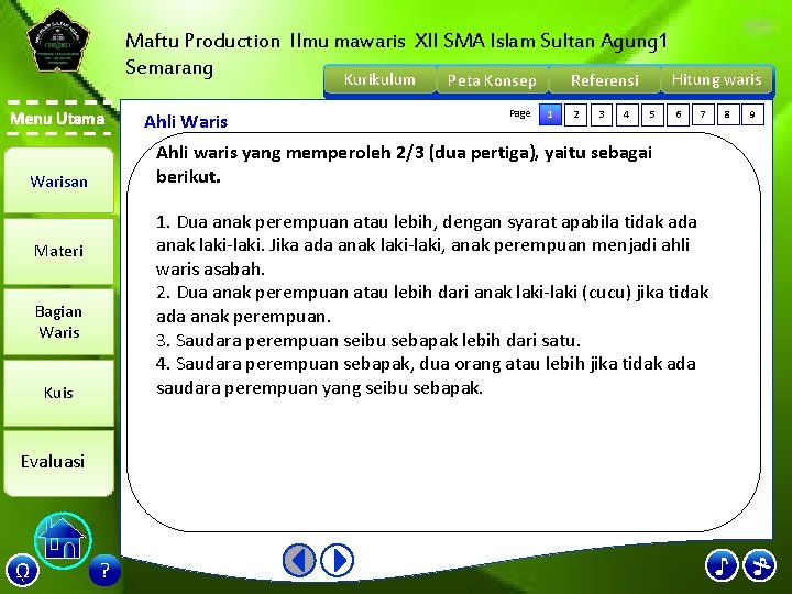 Maftu Production Ilmu mawaris XII SMA Islam Sultan Agung 1 Semarang Kurikulum Menu Utama