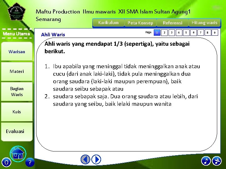 Maftu Production Ilmu mawaris XII SMA Islam Sultan Agung 1 Semarang Kurikulum Menu Utama