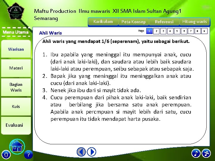 Maftu Production Ilmu mawaris XII SMA Islam Sultan Agung 1 Semarang Kurikulum Menu Utama