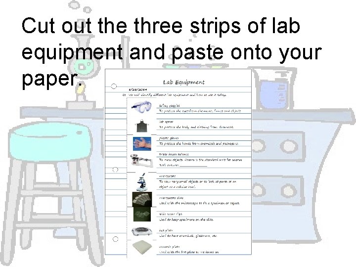 Lab Equipment Scavenger Hunt Cut out the three