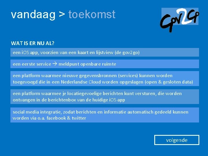 vandaag > toekomst WAT IS ER NU AL? een i. OS app, voorzien van