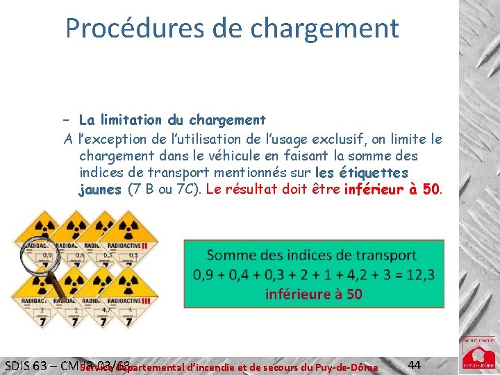 Procédures de chargement – La limitation du chargement A l’exception de l’utilisation de l’usage