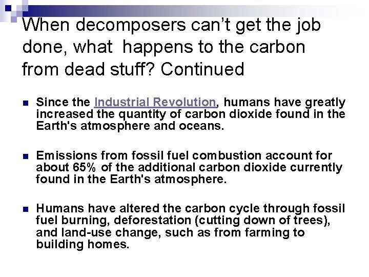 When decomposers can’t get the job done, what happens to the carbon from dead