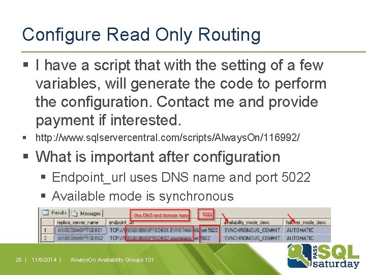 Configure Read Only Routing § I have a script that with the setting of