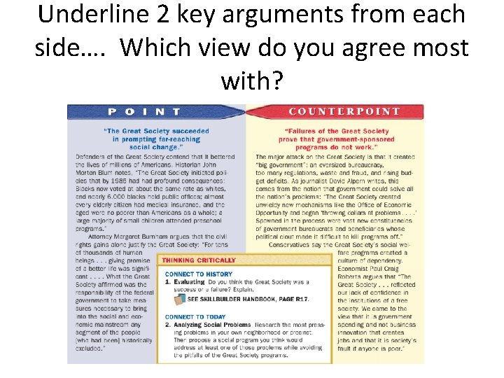 Underline 2 key arguments from each side…. Which view do you agree most with?