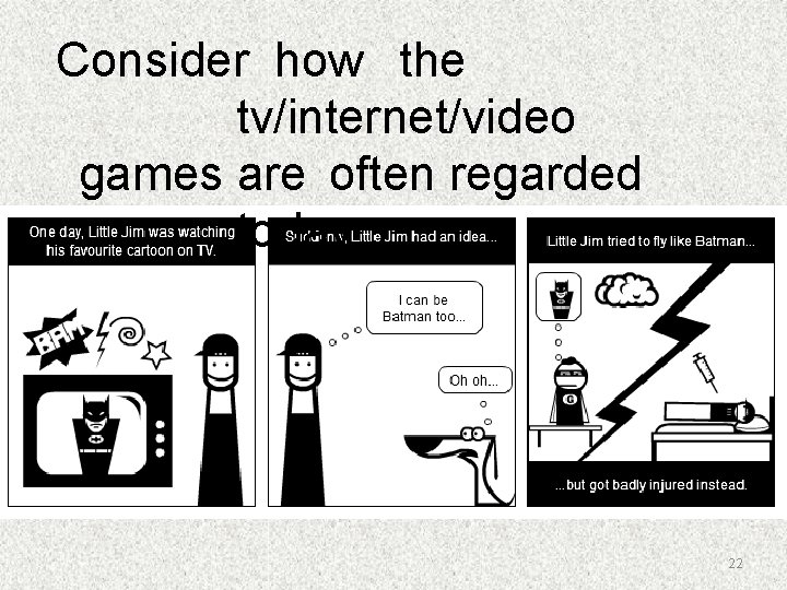 Consider how the tv/internet/video games are often regarded today… 22 