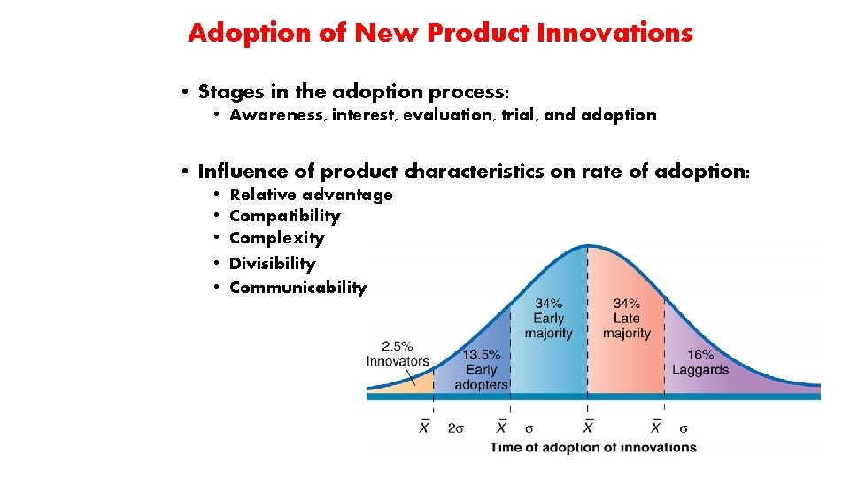 Adoption of New Product Innovations • Stages in the adoption process: • Awareness, interest,