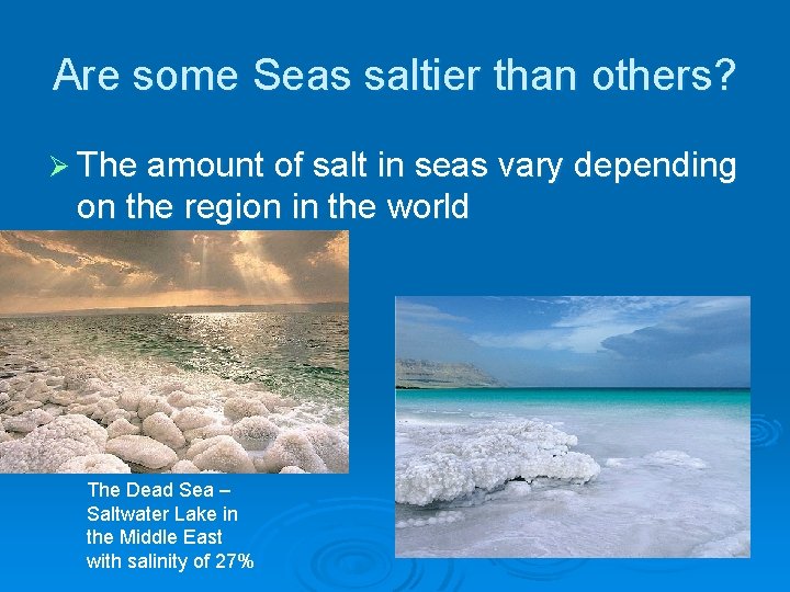 Are some Seas saltier than others? Ø The amount of salt in seas vary