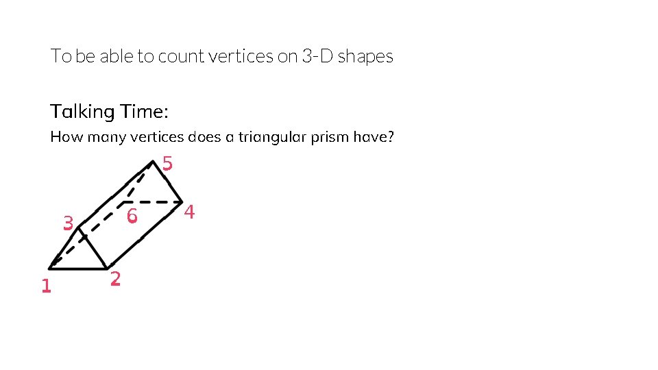 To be able to count vertices on 3 -D shapes Talking Time: How many