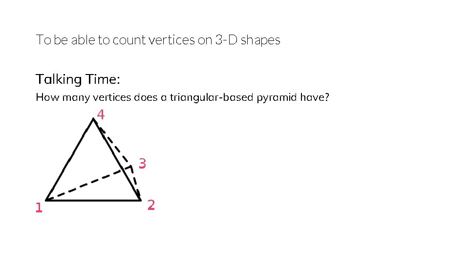 To be able to count vertices on 3 -D shapes Talking Time: How many