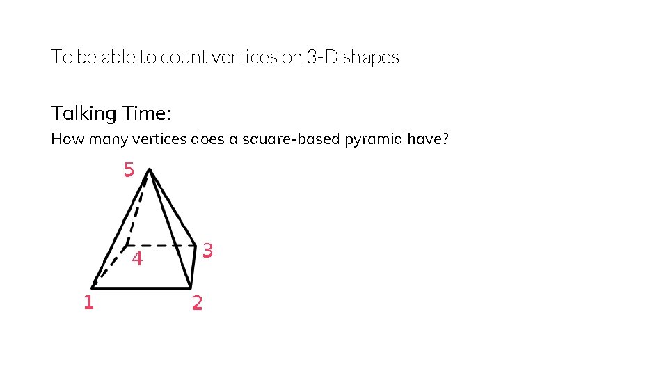 To be able to count vertices on 3 -D shapes Talking Time: How many