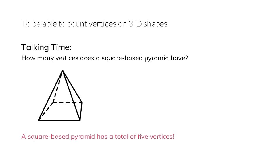 To be able to count vertices on 3 -D shapes Talking Time: How many