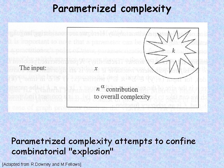 Parametrized complexity attempts to confine combinatorial "explosion" [Adapted from R. Downey and M. Fellows]