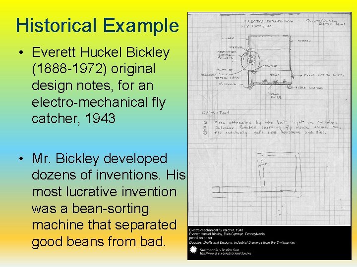 Historical Example • Everett Huckel Bickley (1888 -1972) original design notes, for an electro-mechanical