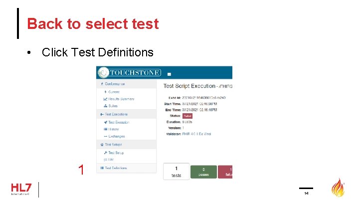Back to select test • Click Test Definitions 1 14 