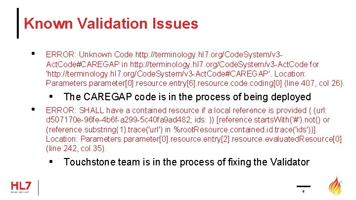 Known Validation Issues • • ERROR: Unknown Code http: //terminology. hl 7. org/Code. System/v