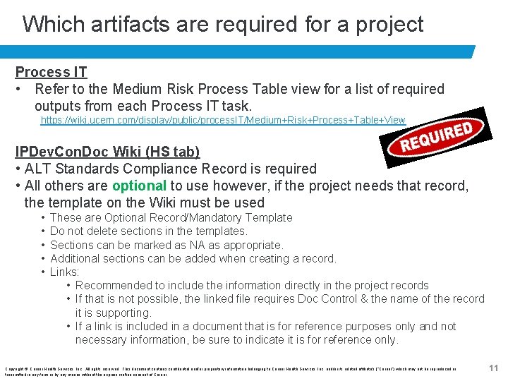 Which artifacts are required for a project Process IT • Refer to the Medium