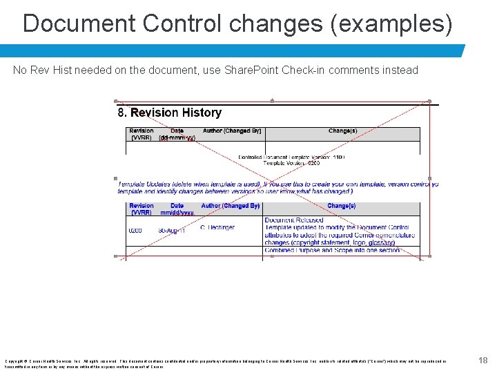 Document Control changes (examples) No Rev Hist needed on the document, use Share. Point
