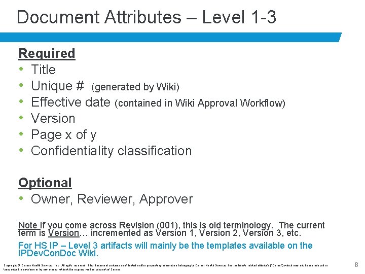 Document Attributes – Level 1 -3 Required • Title • Unique # (generated by